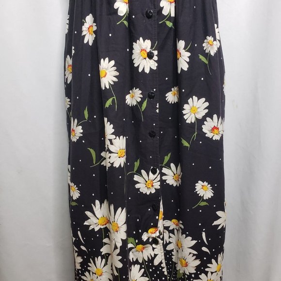 Vintage Black Daisy Summer Print Dress On The Verge Size Large Maxi - Picture 5 of 11